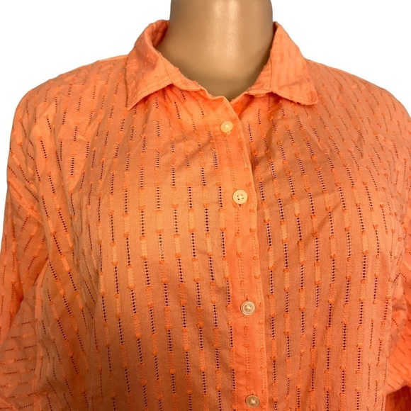 3/$30 🍂 LOFT Orange Shirt Swiss Dot Print Button Front Long Sleeves - Picture 2 of 9